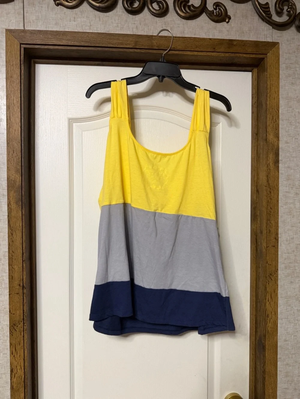Allison Brittney Yellow Gray Navy Colorblock Tank Top - Picture 2 of 4